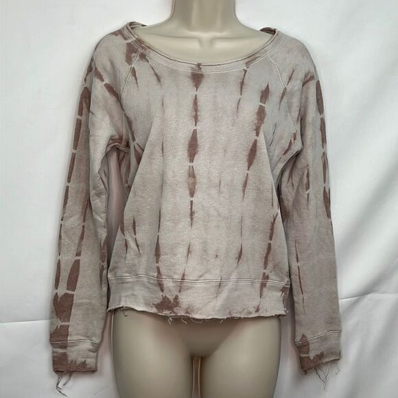 Chaser tan and Taupe Destroyed raw edge sweatshirt size small NWT - Picture 1 of 13